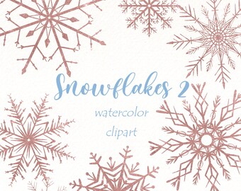 Watercolor Pink Snowflakes Clipart: Christmas PNG Decor (Digital Download)