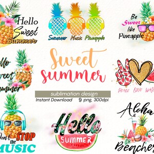 Summer sublimation Png, Pineaplle png sublimation designs, beache bundle clipart, watercolor sublimation prints digital download.
