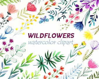 Watercolor Wildflower Clipart: Hand-Painted Floral PNG (Digital Download)