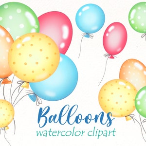 Watercolor Balloons Clipart, Birthday Party clip art, Balloon png, Celebration design, Festive digital download, Commercial Use