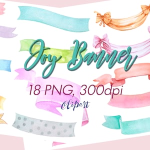 Ribbon clipart, Watercolor banner clip art, Rainbow ribbons illustration, birthday clipart Png, digital planner, scroll instant download.