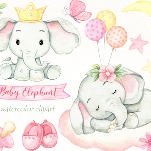 Baby Elephant clipart, watercolor cute animal clipart, safari animal png, Nursery clip art for Baby Shower, Birthday party, digital download