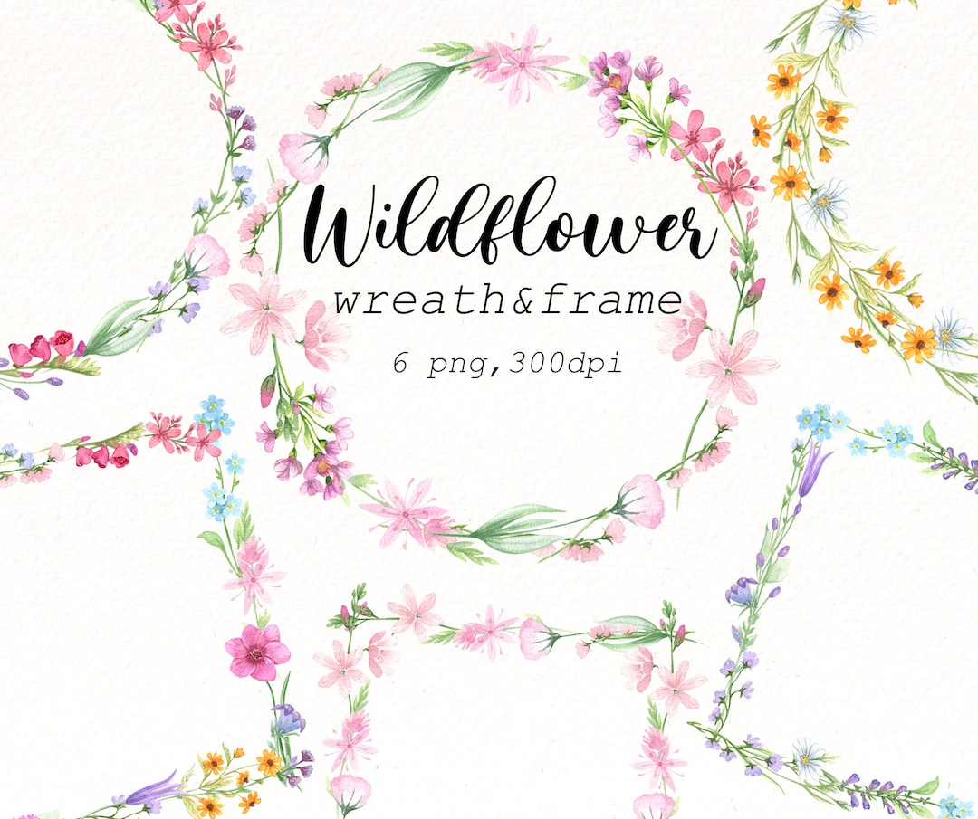 Wildflower Frame Clipart , Watercolor Wildflowers Wreath Png , Flowers ...