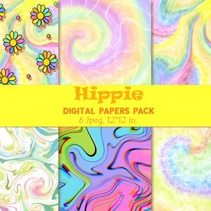 Hippie Digital Paper, Funky backgroud, Groovy imprimable, Whimsacal Scrapbooking, Rainbow papers pack téléchargement instantané.
