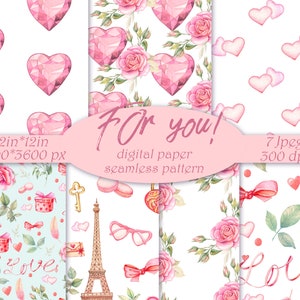 Pacote de papel digital do dia dos namorados, fundo romântico, padrão floral sem costura, para noivas, convite de casamento, cartão de felicitações.