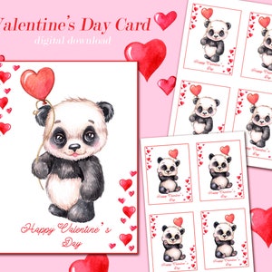 Cartão de Dia dos Namorados Panda, Panda Adorável, Dia dos Namorados, Cartões de Sala de Aula, Cartão de Dia dos Namorados, Tag Panda, Animal, feliz dia dos namorados, downloads digitais