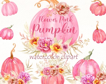 Aquarell rosa Kürbis Clipart: Herbst Blumenvase (digitaler Download)