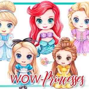 Princess Watercolor clipart, Baby Doll clip art, little girl Png, nursery clipart, cartoon princess invitation, baby shower, planner sticker