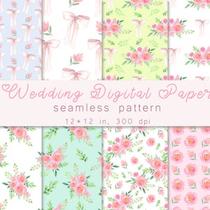 Watercolor roses paper pack , Floral Digital Paper , Scrapbook digital papers , fabric seamless pattern , wedding backdrop instant download.