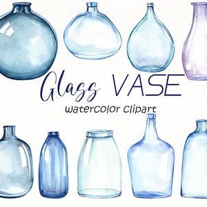 Pampas Vaas aquarel Clipart, Glazen vazen png, bloemenvaas moderne clip art, home decor hand geschilderd, digitale download.