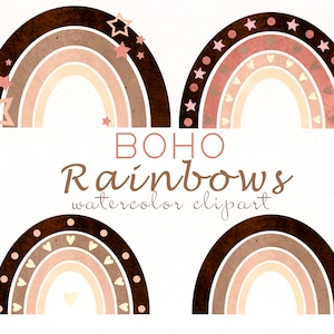 Watercolor Boho Rainbow clipart , Brown rainbows png sublimation design , baby graphic design , digital download.
