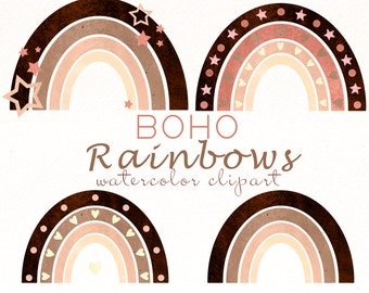 Aquarell Boho Regenbogen Clipart, braune Regenbögen png Sublimation Design, Baby Grafikdesign, digitaler Download.