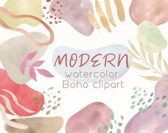 Clipart de acuarela: Formas abstractas bohemias (archivos PNG)