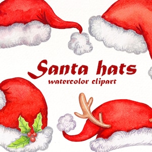 Weihnachtsmütze Weihnachten Clipart, Aquarell Hut png handgemalt, Urlaub Illustration png-Dateien, digitaler Download.