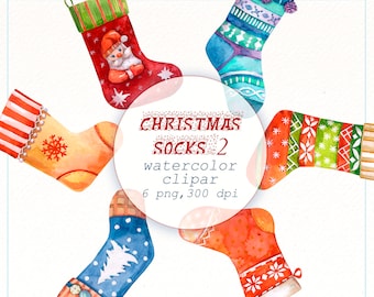 Calcetines navideños de acuarela: Decoración navideña (descarga digital)