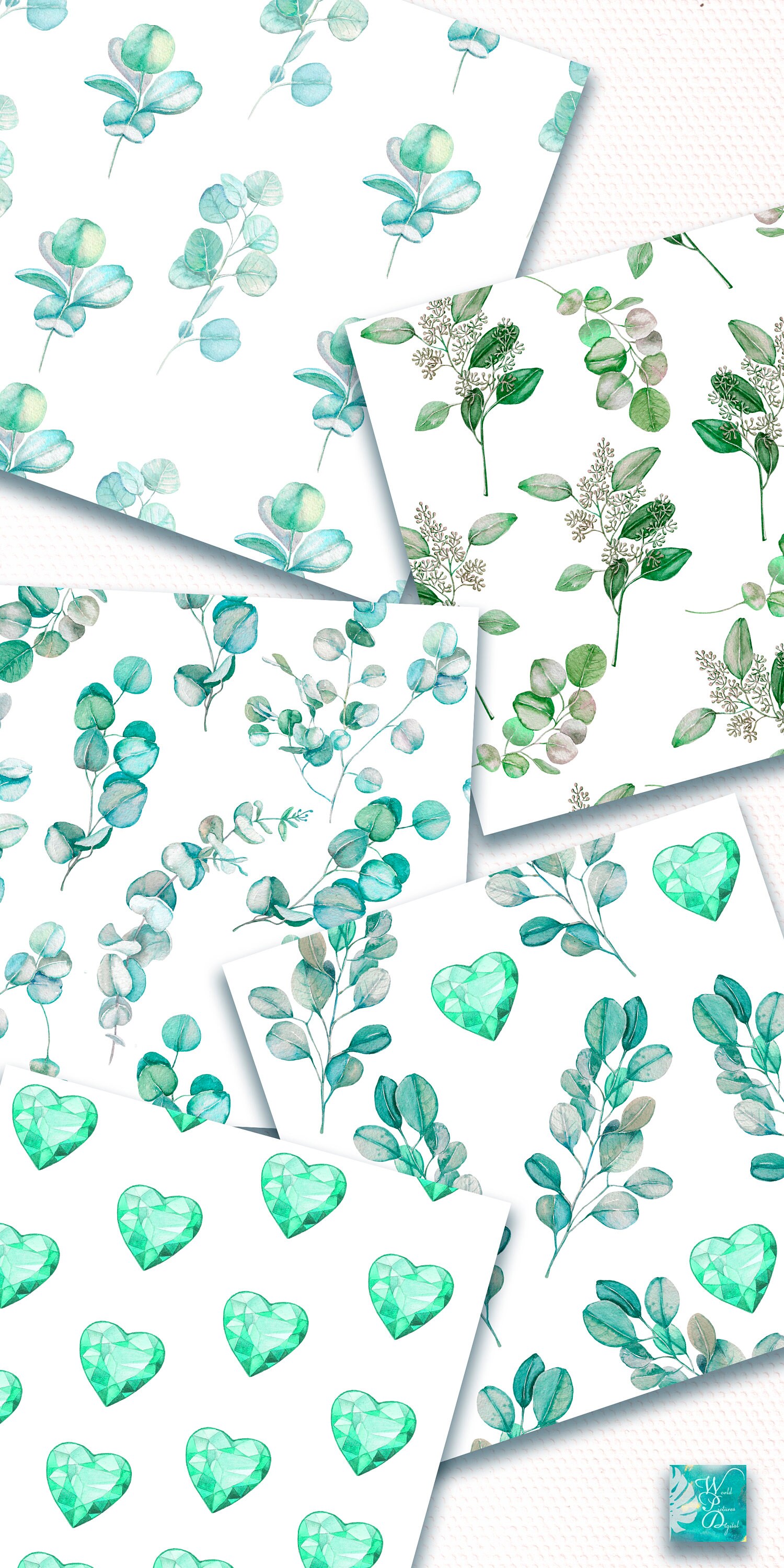 Watercolor Eucalyptus Digital Paper: Floral Seamless Pattern (digital ...