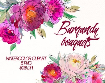 Watercolor Peony Bouquet Clipart: Hand-Painted Floral PNG (Digital Download)
