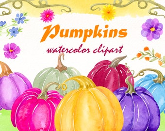 Watercolor Pumpkin Clipart: Fall Thanksgiving PNG Files (Digital Download)