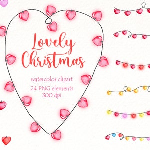 Clipart de luz de fada, luzes de coração em aquarela, luzes de feriado, clipart de convite, amor png, dia dos namorados png, download digital.