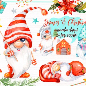 Imágenes prediseñadas de acuarela de gnomo de Navidad, gnomo nórdico png, gnomo escandinavo png, imágenes prediseñadas de invierno, imágenes prediseñadas de vacaciones, decoración digital de guardería de Navidad.