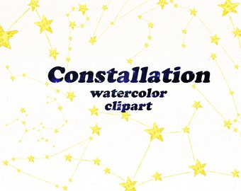 Watercolor Zodiac Constellation Clipart: Galaxy Stars Graphics (Digital Download)