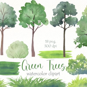 Aquarell Bäume Clipart, Landschaft png, Wald Baum Clip Art, Wald Clipart, Büsche, Gras handgemalt, Camp digitaler Download.