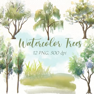 Watercolor Landscape clipart, Forest  illustration, woodland clipart, watercolor tree, pine tree clipart, forest clipart, digital download.