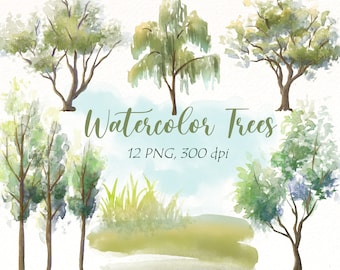 Watercolor Tree Clipart: Forest Landscape Illustration (Digital Download)