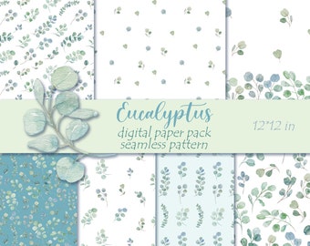 Aquarell Eukalyptus Digitales Papier: Nahtlose Stoffmuster (Digitaler Download)