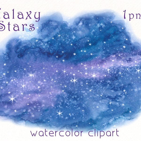 Watercolor galaxy stars clipart , night sky painting , starry sky digital background , sky nursery decor , instant download.