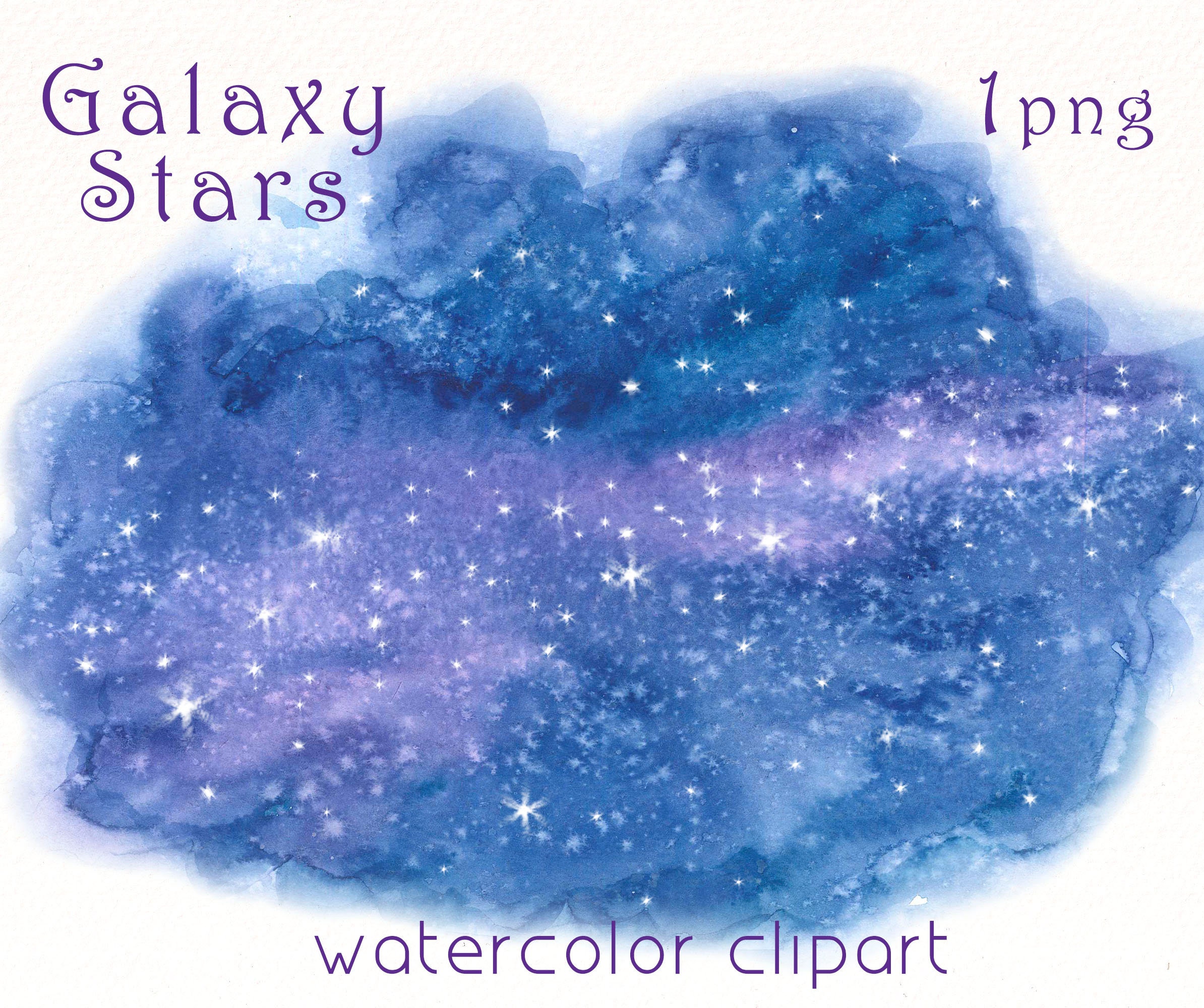 Watercolor galaxy stars clipart , night sky painting , starry sky digital background , sky nursery decor , instant download.