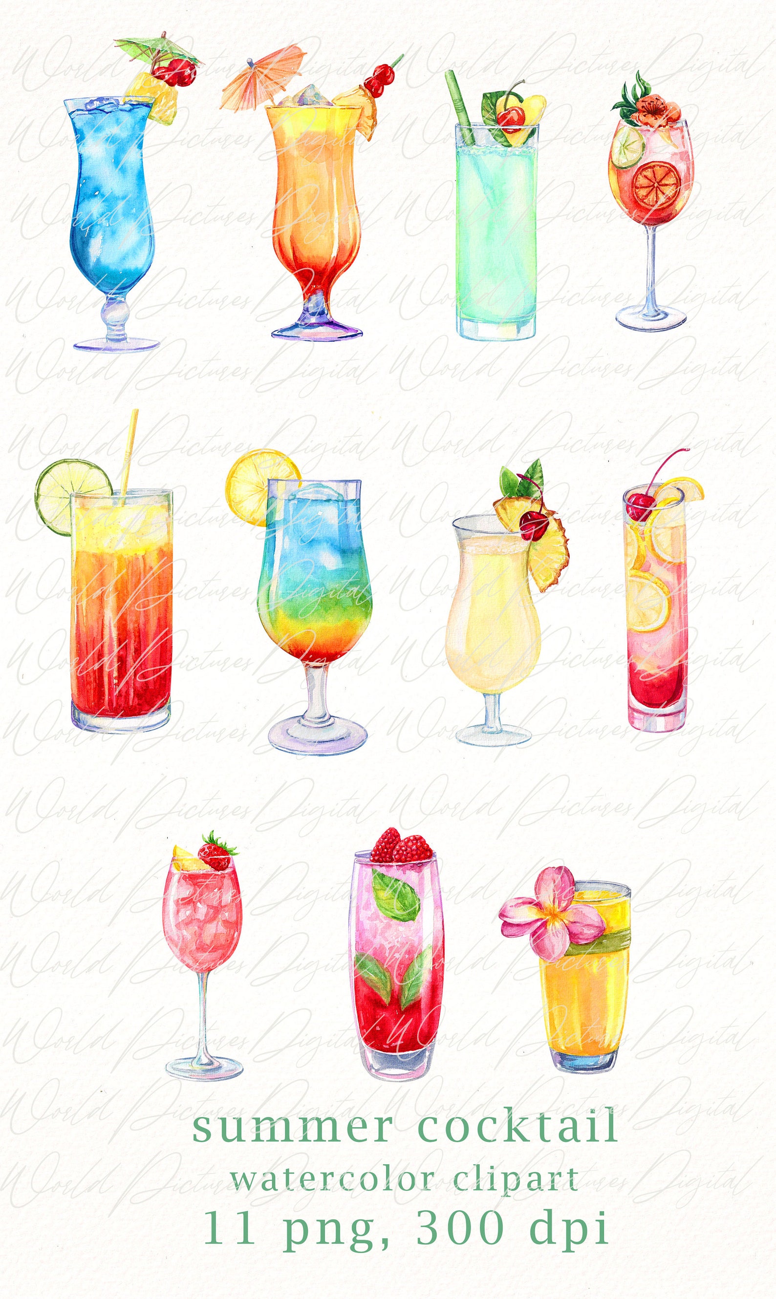 Watercolor Cocktails Clipart , Tropical Drinks Clipart , Summer ...