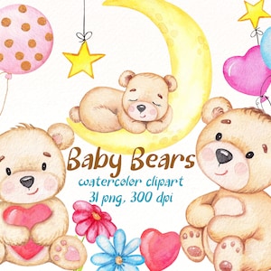 Bären Aquarell Tiere Clipart, süße Bären Png, Waldtiere Clip Art, Bären Png Kinderzimmer, Baby Tiere digitaler Download.