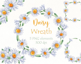 Watercolor Daisy Wreath Clipart: Spring Flower Frame (Digital Download)