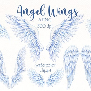 Clipart d’ailes d’ange aquarelle, ailes png commémoratives, superpositions d’ailes blanches clipart peint à la main, téléchargement numérique.