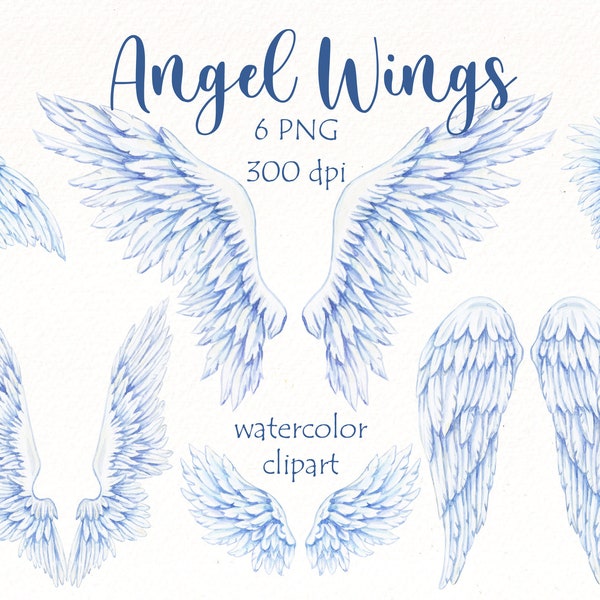 Watercolor Angel Wings clipart, memorial png wings, White wings overlays hand painted clip art, digital download.