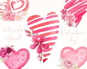 Clipart de aquarela de coração floral: Dia dos Namorados PNG (download digital)