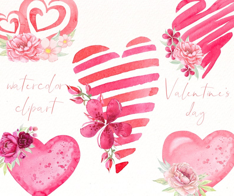 Floral Valentine Heart Watercolor Clipart Valentines Png - Etsy