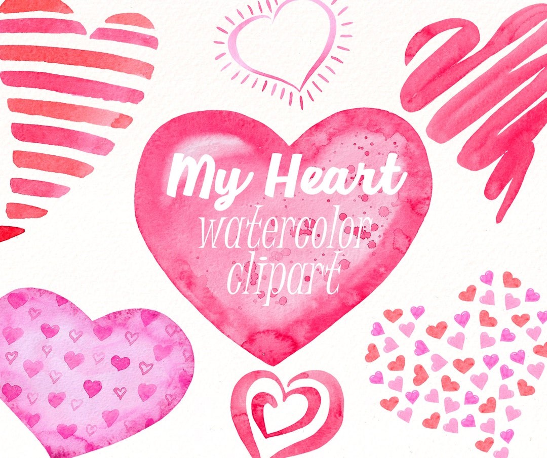 Watercolor Heart Clipart: Pink & Red Hearts (PNG Digital Download) - Etsy