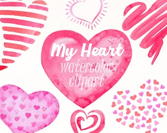 Watercolor Heart Clipart: Pink & Red Hearts (PNG Digital Download)