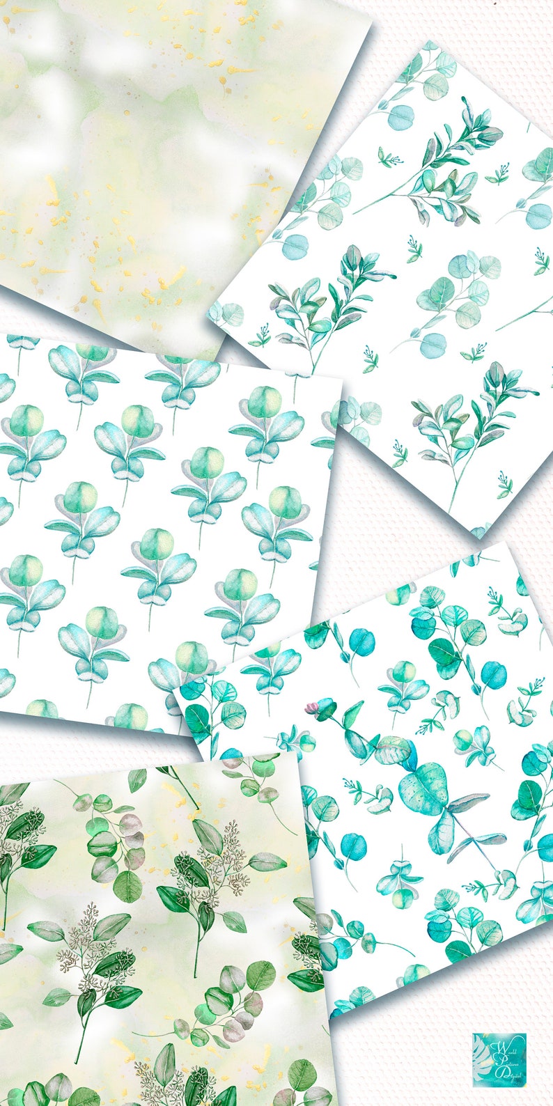 Watercolor Eucalyptus Digital Paper: Floral Seamless Pattern (digital ...