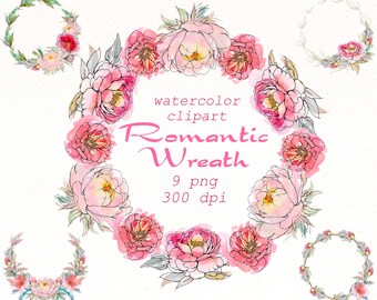 Peony Wreath Watercolor Clipart: Burgundy Floral PNG (Digital Download)