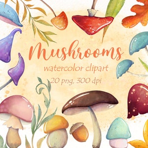 Mushroom Clipart, Watercolor Fall png Clipart, Autumn Woodland clip art, Forest clip art, Landscape clipart digital download.