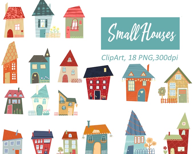 Black & White Houses Clipart Set - PNG Hand Drawn Houses, Doodles, Cute ...