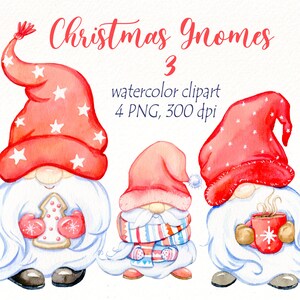 Watercolor Christmas Gnomes clipart, Nordic gnome png, Scandinavian gnome, magical, xmas clip art, holiday cards, digital download.
