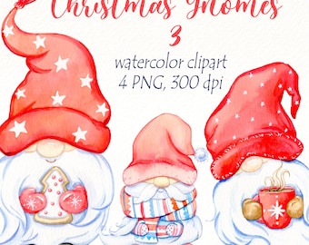 Watercolor Christmas Gnomes Clipart: Nordic PNG (Digital Download)