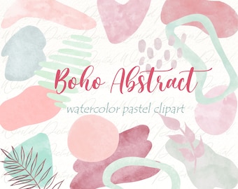 Boho Watercolor Clipart: Abstract Shapes, Splashes (PNG Digital Download)