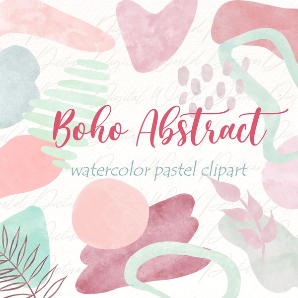 Abstract Shapes watercolor Clipart, Modern Boho clip art, Splashes Spots, Brush Strokes, Modern neutral collage graphics, Png Design Element