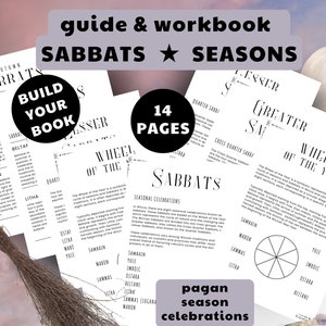 Printable * Sabbat Seasons Celebrations Guide & Workbook - book of spells, magic journal, minimal ink saver pages, US letter, 14 pages