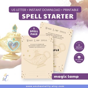 Printable * Magic Lamp Spell Starter - instant download, DIY, reusable, spell crafting, US letter, PDF file, 1 page, fortune and success